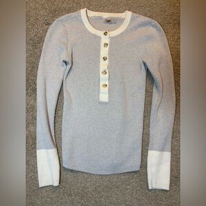 Faherty Mikki Henley Cashmere Organic Cotton Ribbed Sweater Size XS Gray